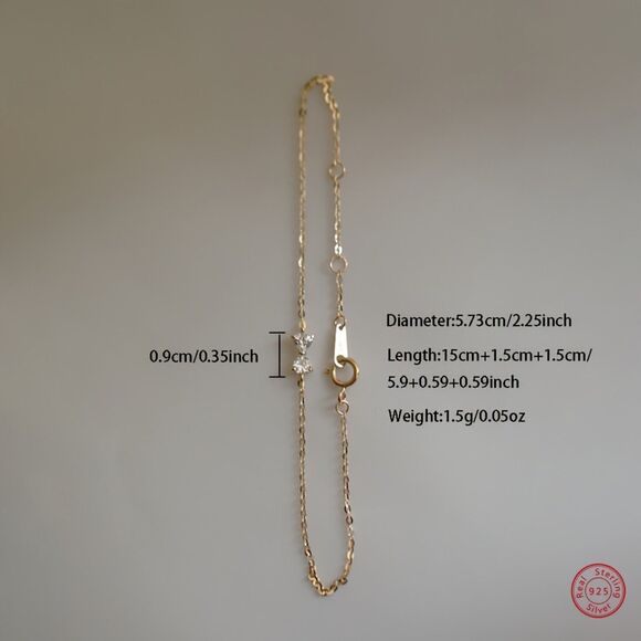 Sterling Silver Gold CZ Bow Zircon Bracelet Coquette Minimalist Gold Bracelet - Picture 4 of 5